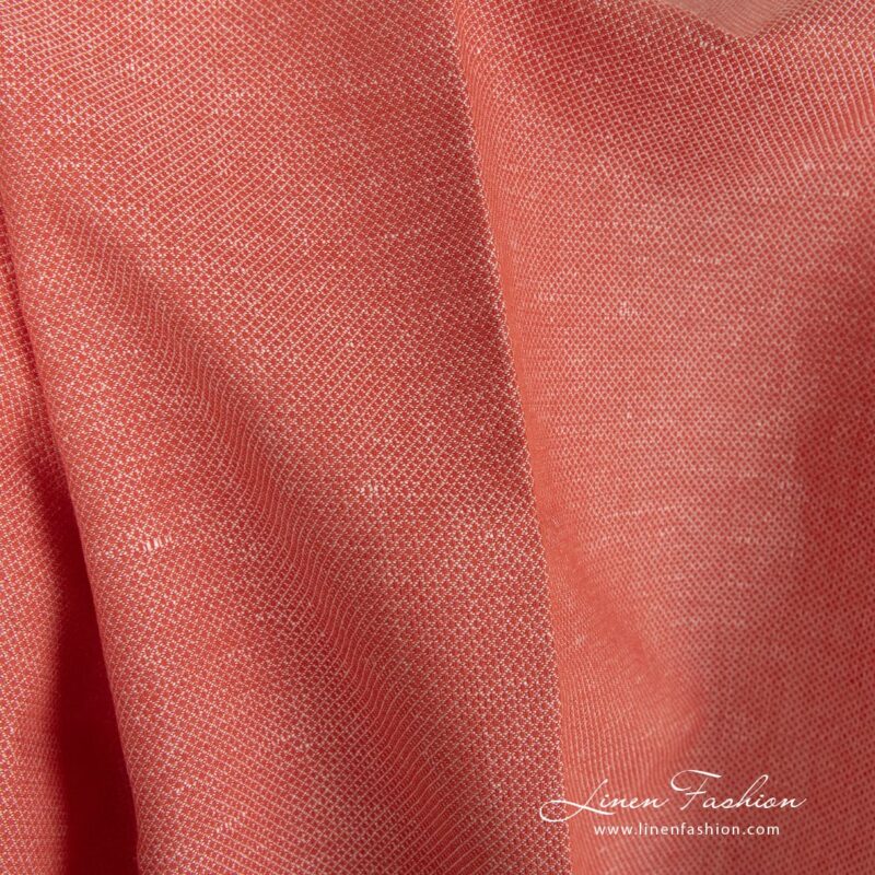 Coral linen cotton fabric with tiny diamonds