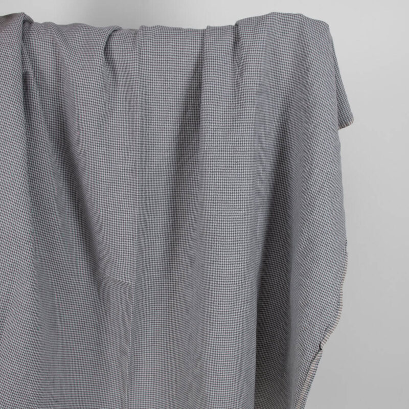 Washed linen cotton fabric grey houndstooth pattern