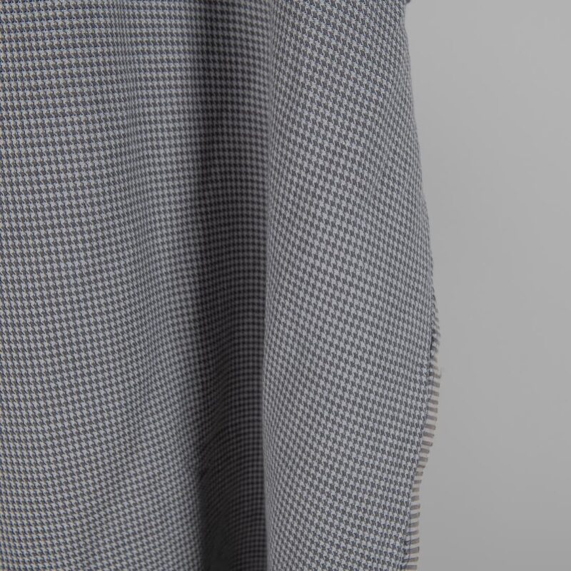 Washed linen cotton fabric grey houndstooth pattern edge