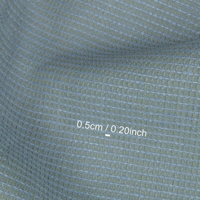 Linen cotton fabric light blue and green waffle, unwashed