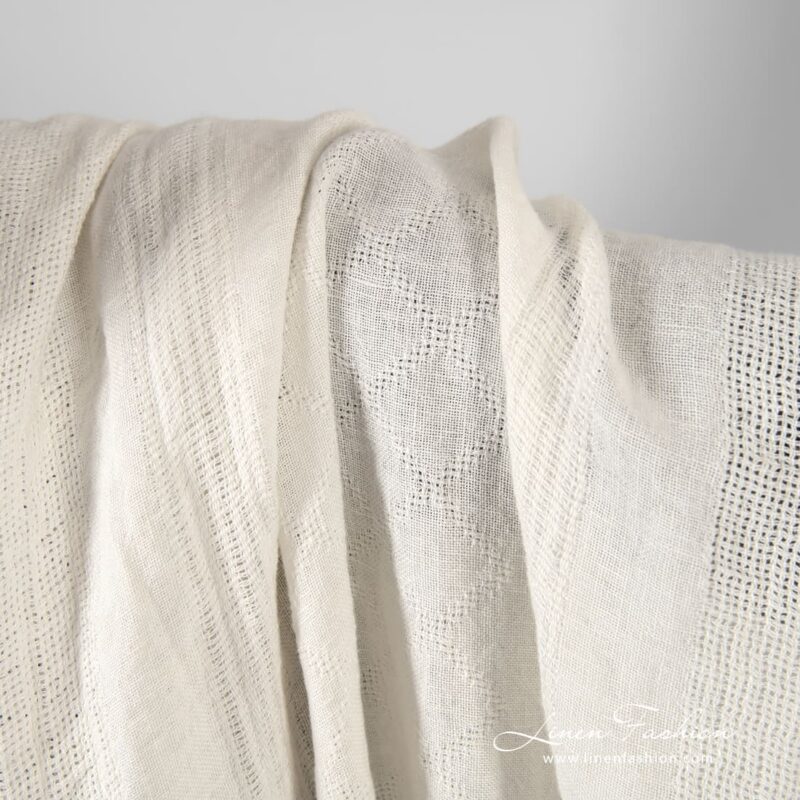 Linen fabric in vertical stripes and rhombus