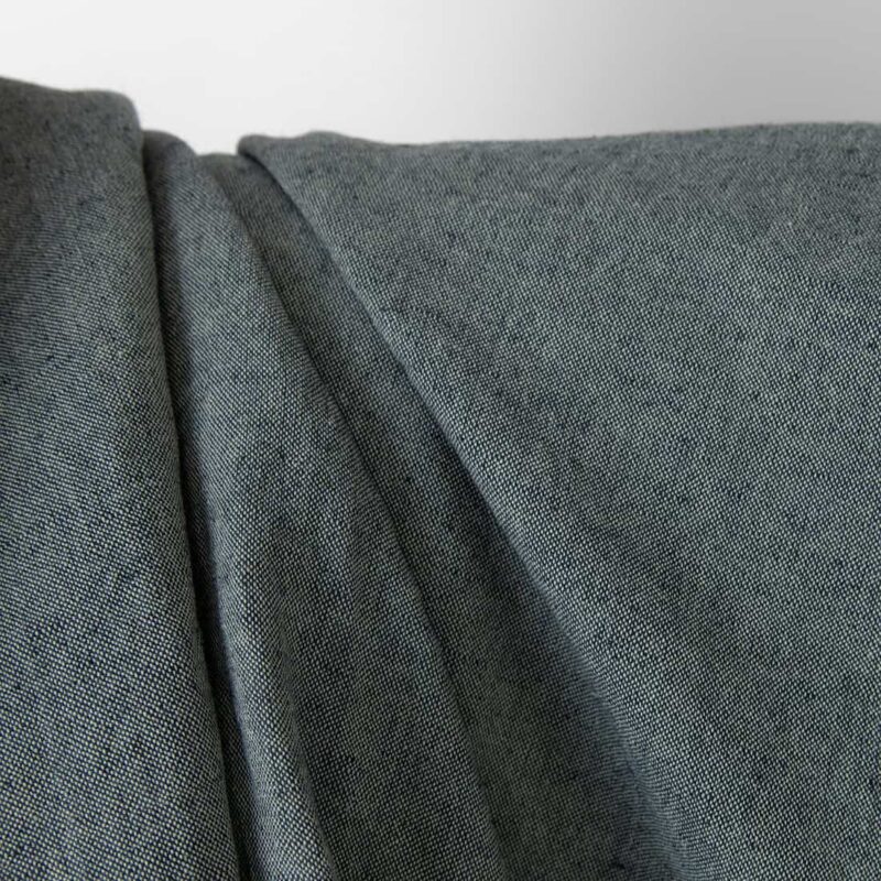 Washed linen cotton fabric green dark blue melange, specially washed