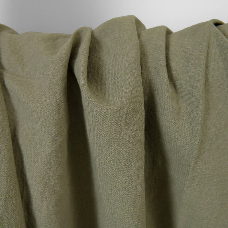 Washed linen cotton fabric grey-sand and green melange, specially washed