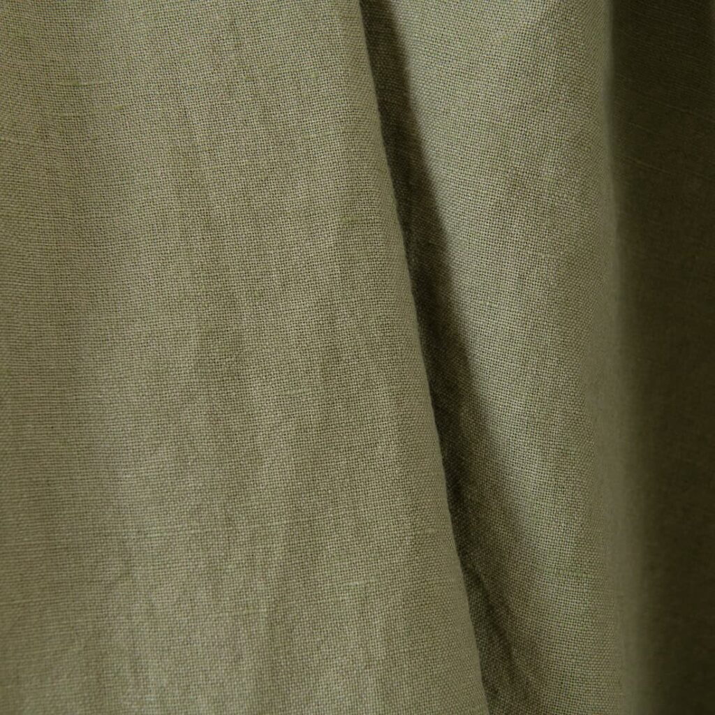 Beige-grün meliertes Halbleinen gewaschen 3 Washed linen cotton fabric grey-sand and green melange, plain weave