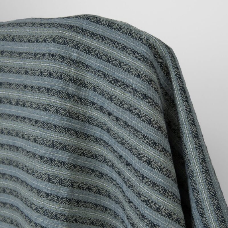 Washed linen cotton fabric blue and green patterned stripes, specially washed