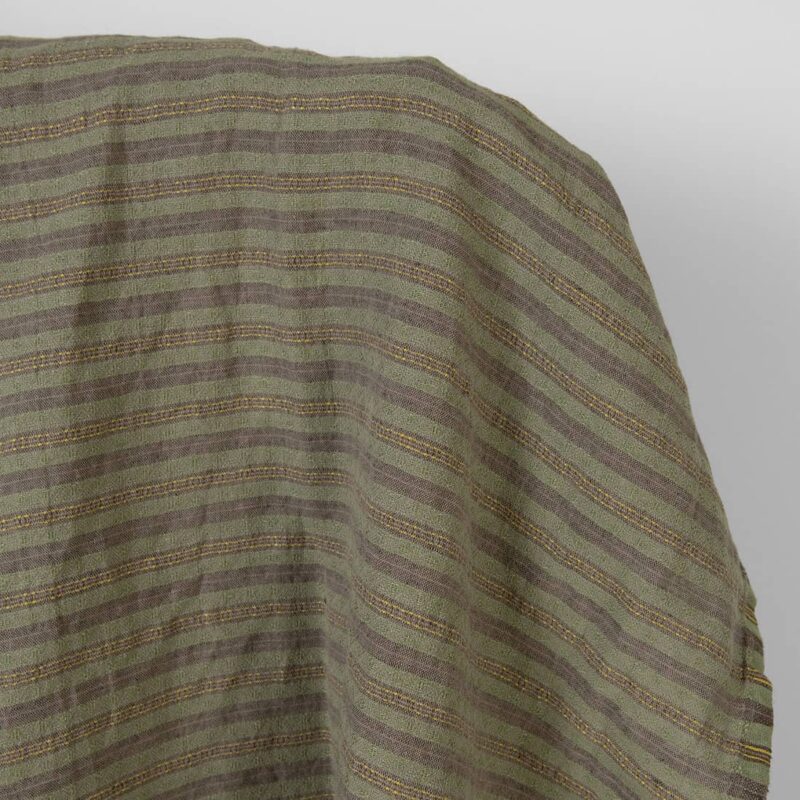 Washed linen cotton fabric brown green patterned stripes, specially washed