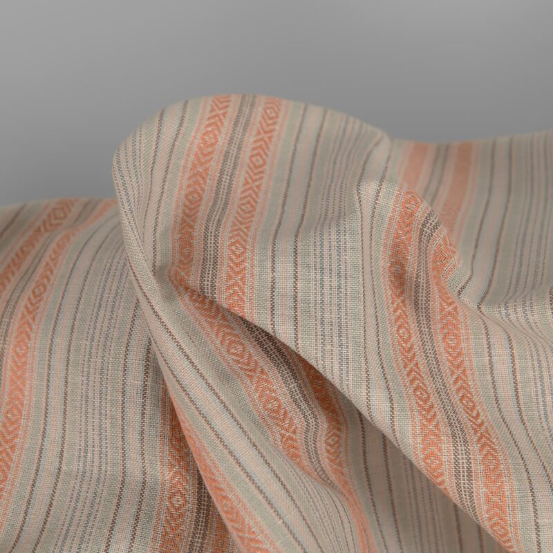 Linen cotton fabric greenish brown stripes texture