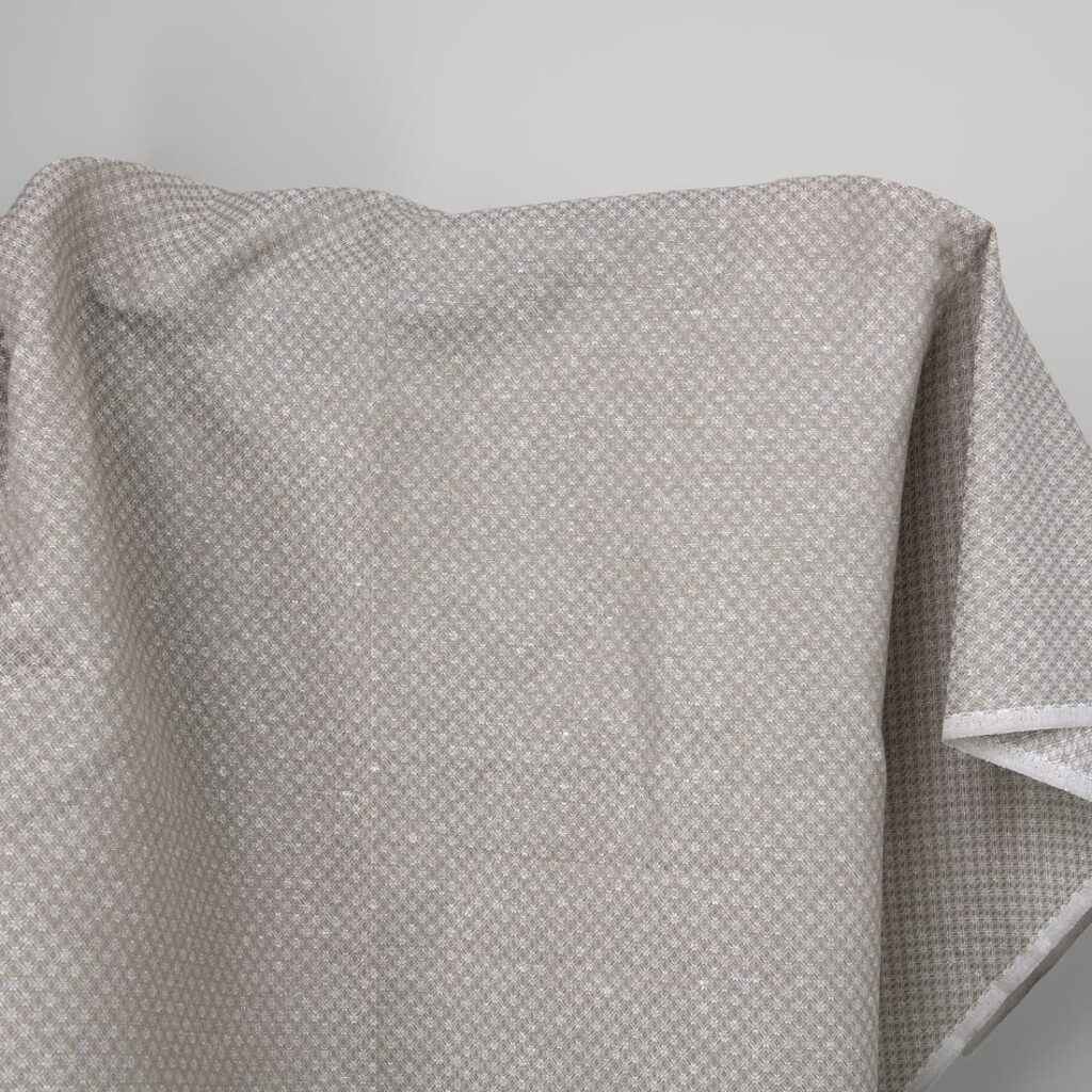 Linen cotton fabric dark beige and white diamonds