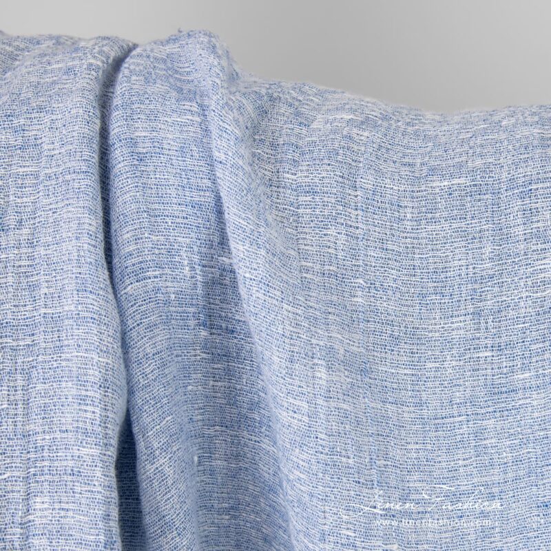 Blue linen fabric in melange, washed
