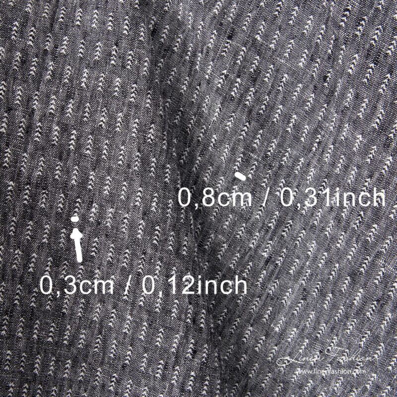 Washed linen fabric, black backround with white ticks, measurements