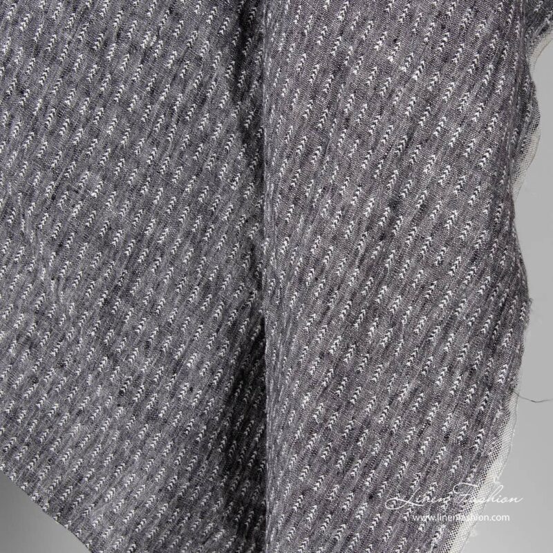 Patterned linen fabric in black white mix, washed