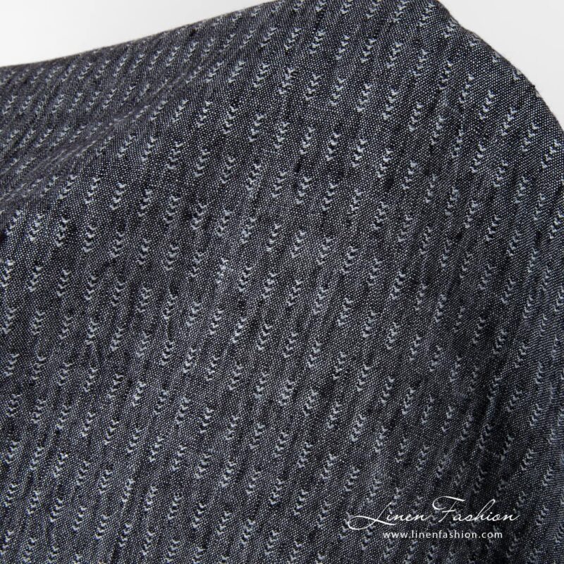 Black background with grey ticks linen fabric, washed