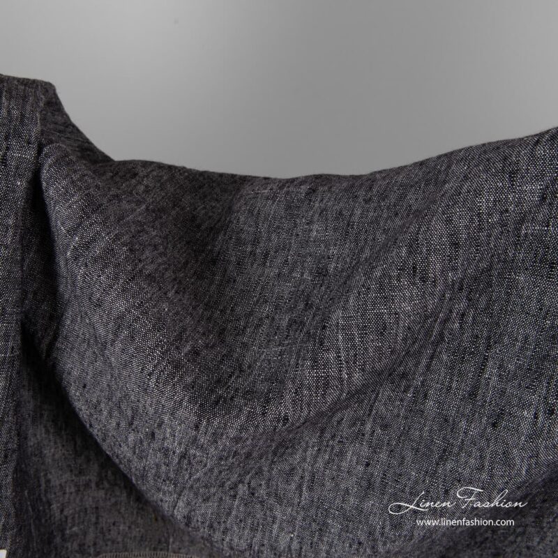 Black and white melange linen fabric, softened