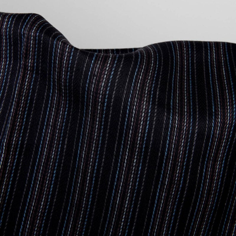 Black striped linen fabric, with multicolour stripes