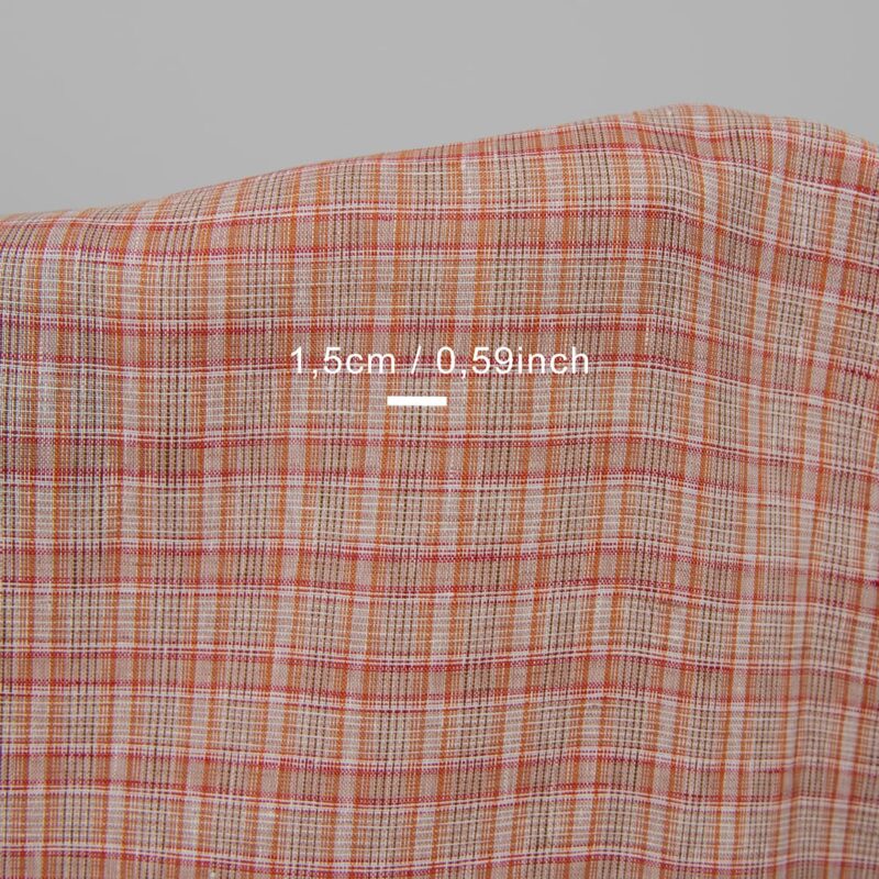 Red and white checked linen fabric with measurements