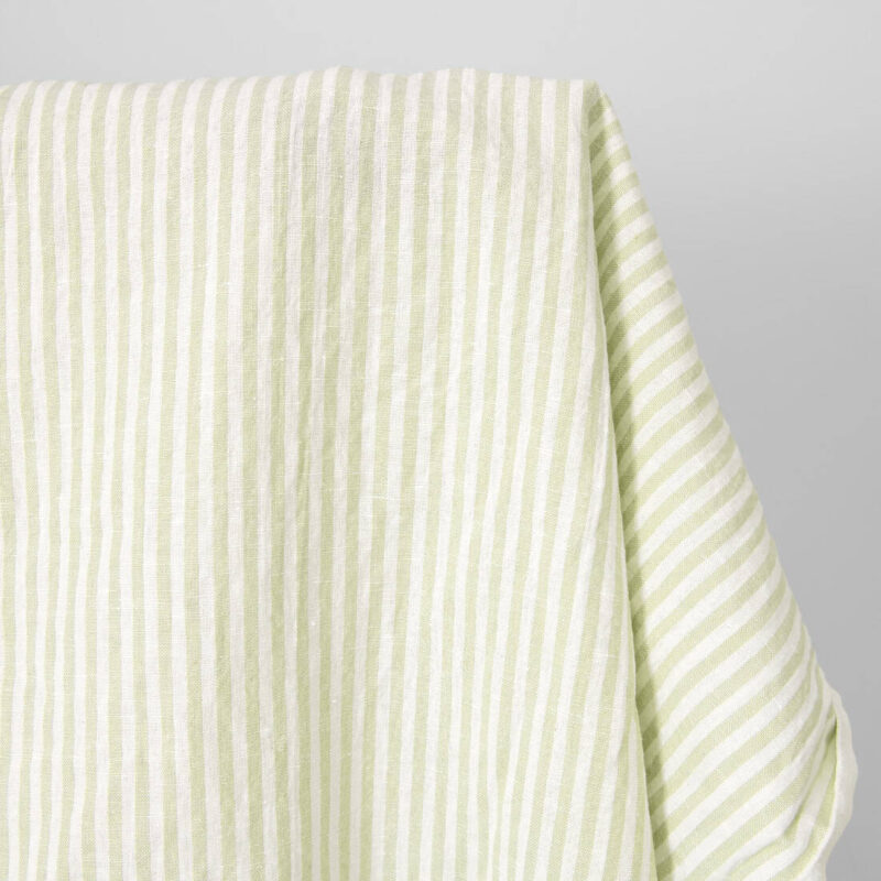 linen cotton light green striped fabric.