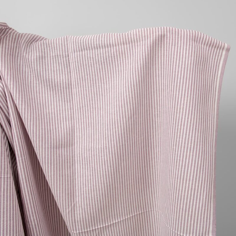 Wide linen cotton fabric in white and lilac stripes