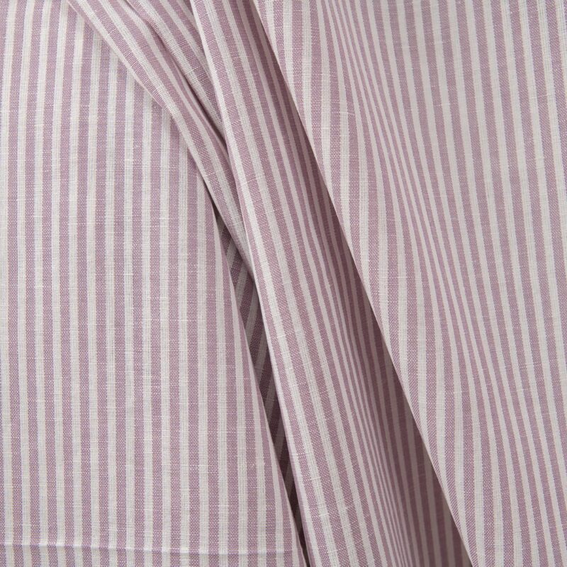 Wide linen cotton fabric in white and lilac stripes product photo