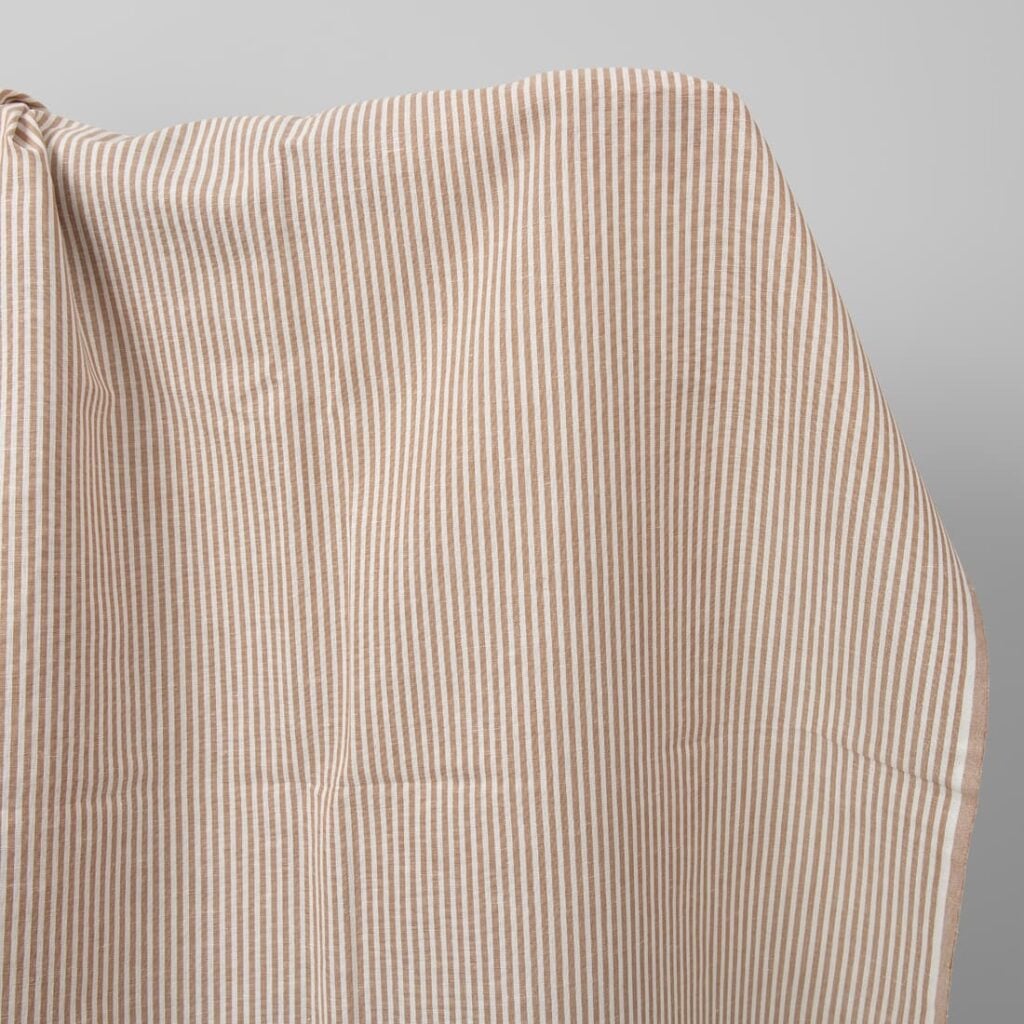 Wide linen cotton fabric in white and brown stripes