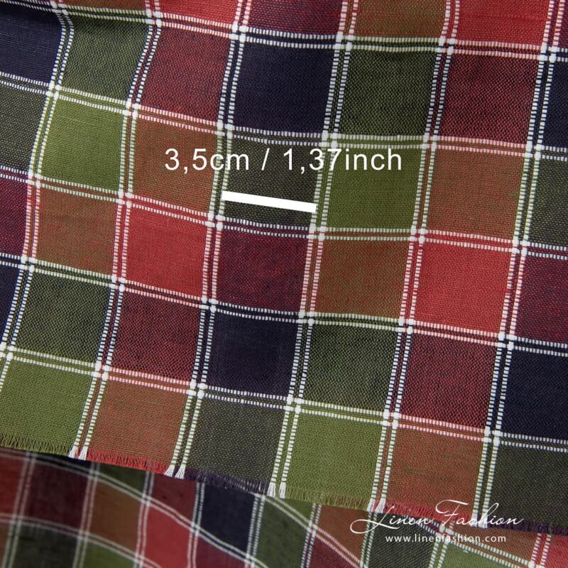 Linen fabric in red, dark blue, green and white checks