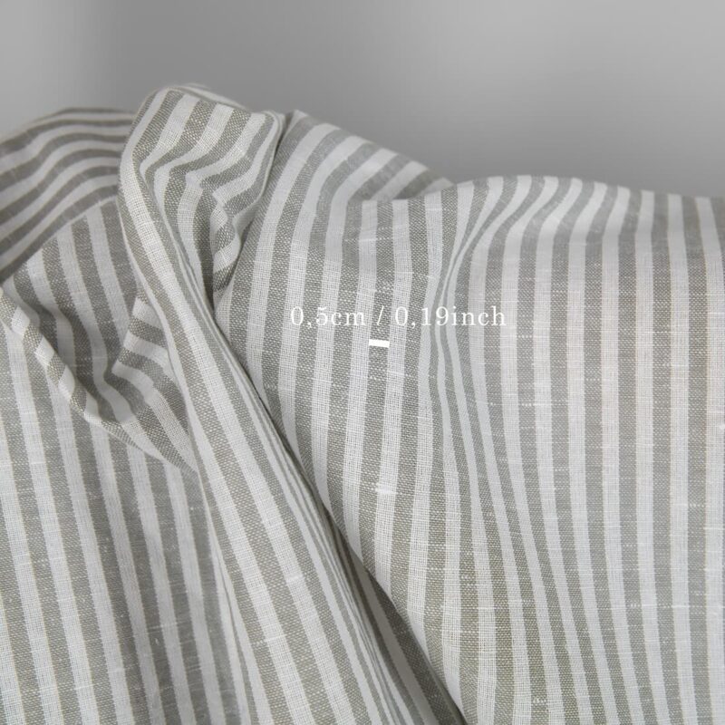 Linen blend grey striped fabric with measurements