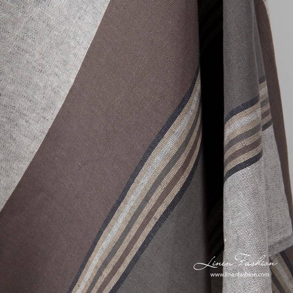 Linen blend fabric with brown stripes