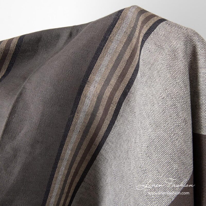 Linen fabric with brown grey stripes