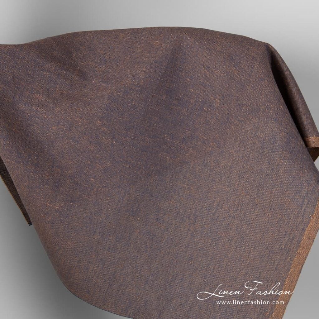 Melange brown blue linen cotton fabric.