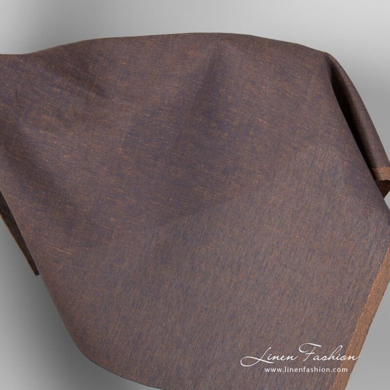 Melange brown blue linen cotton fabric.