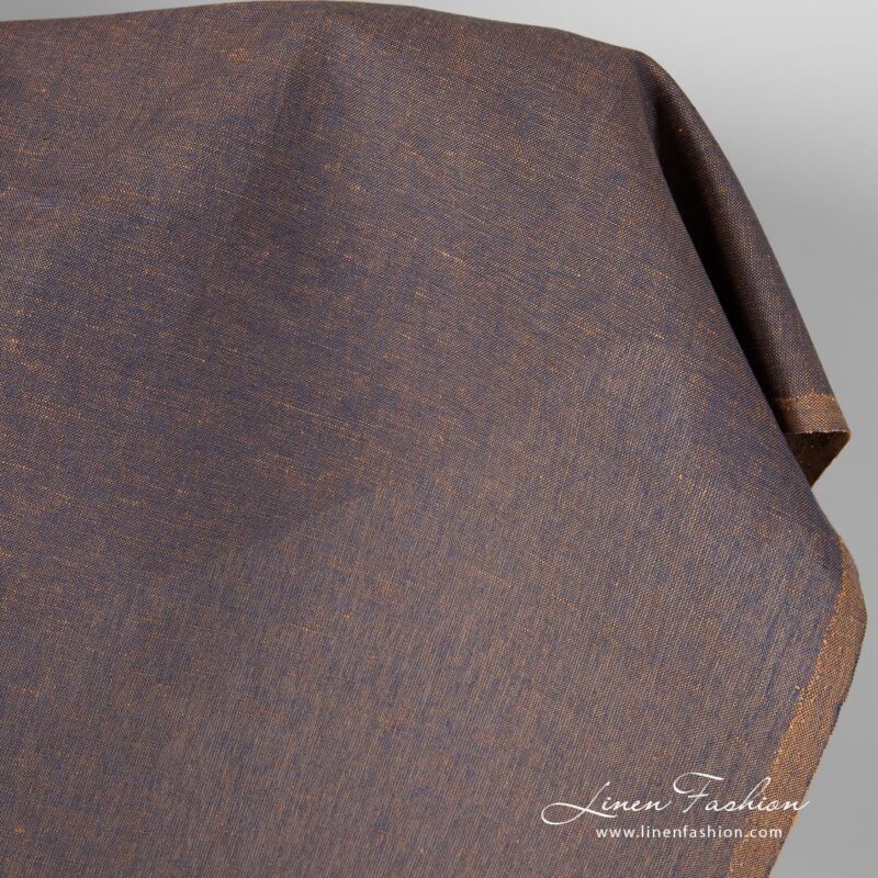 Brown blue linen cotton fabric.