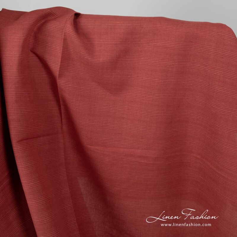 Striped red linen cotton fabric.