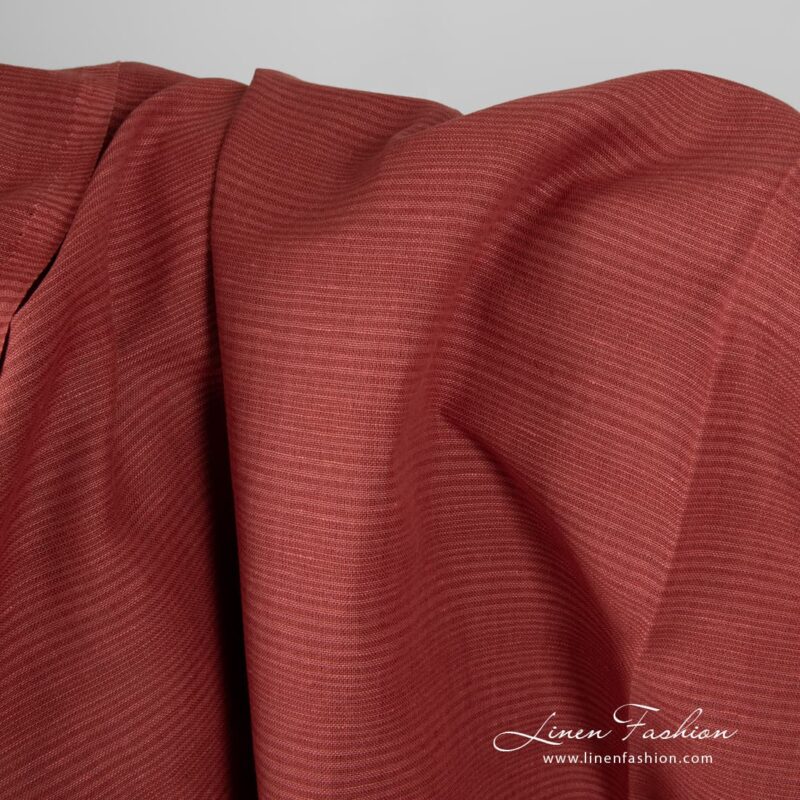 Red linen cotton fabric in stripes.