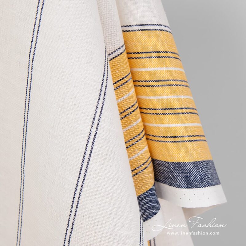 Yellow blue striped fabric.