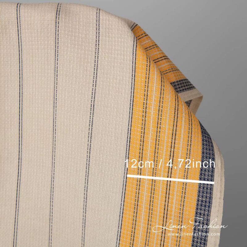 Linen cotton fabric sand waffle with yellow blue stripes with measurements