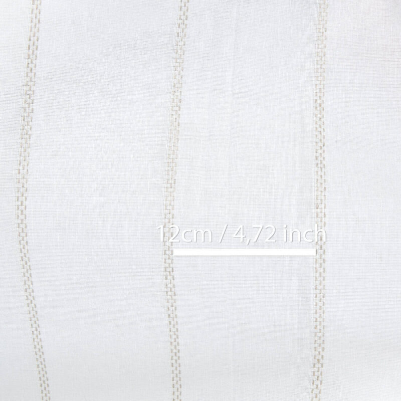 Linen cotton fabric white with natural dashed stripes, with measurements