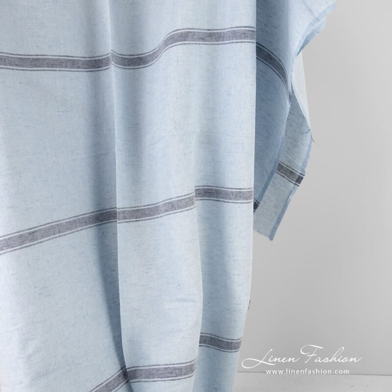 Linen cotton blueish fabric with stripes