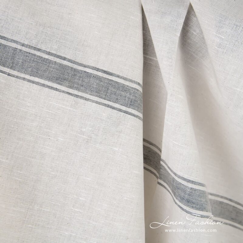 Linen cotton fabric with grey horizontal stripes