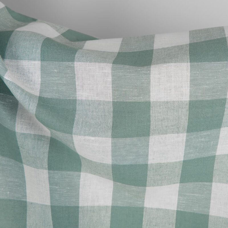 Green checked linen cotton fabric close up detail