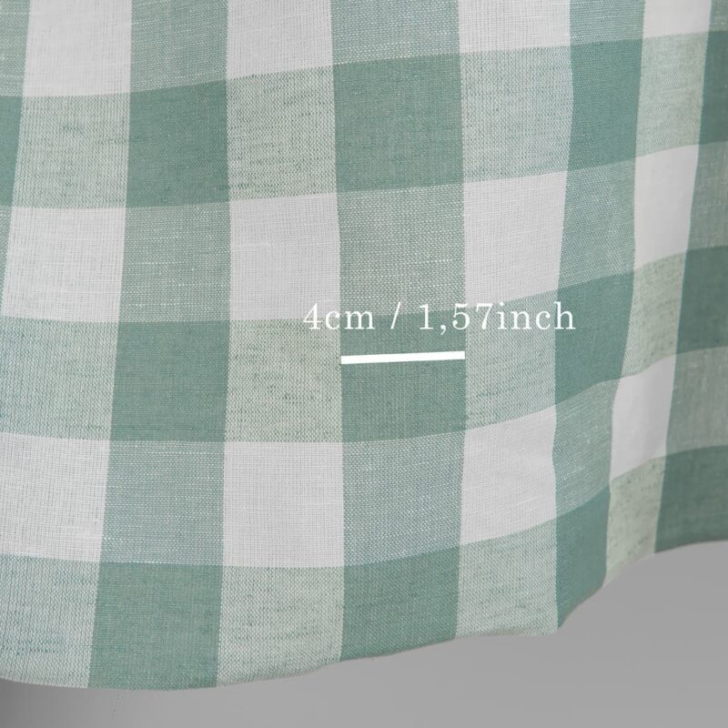 Green checked linen cotton fabric with measurements