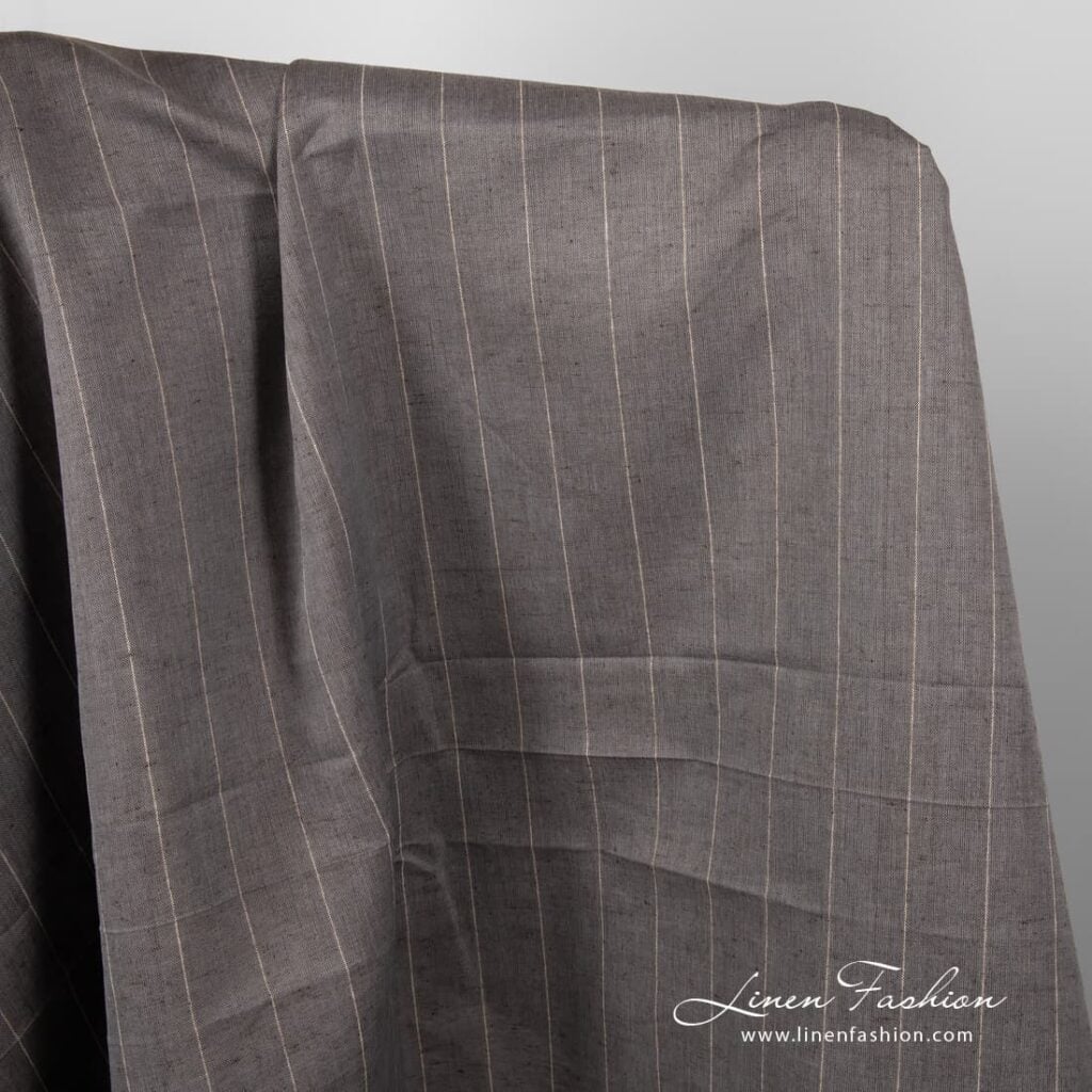 Wide brown grey linen cotton fabric.