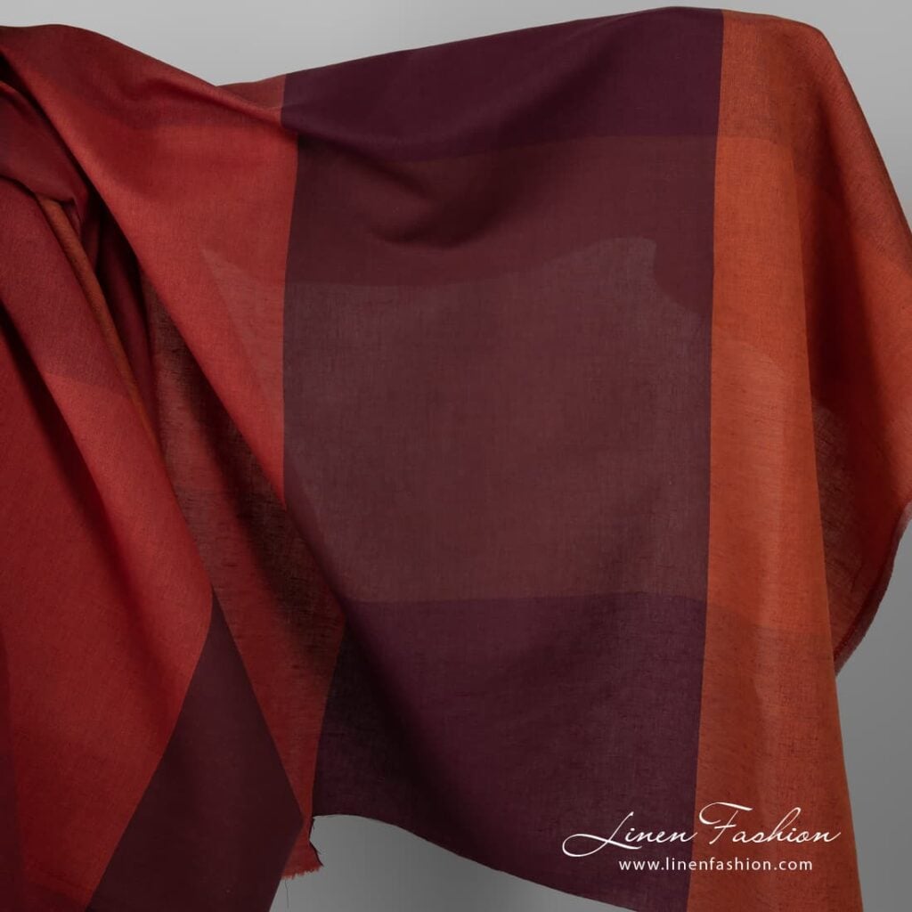 Wide linen cotton fabric with red checks.
