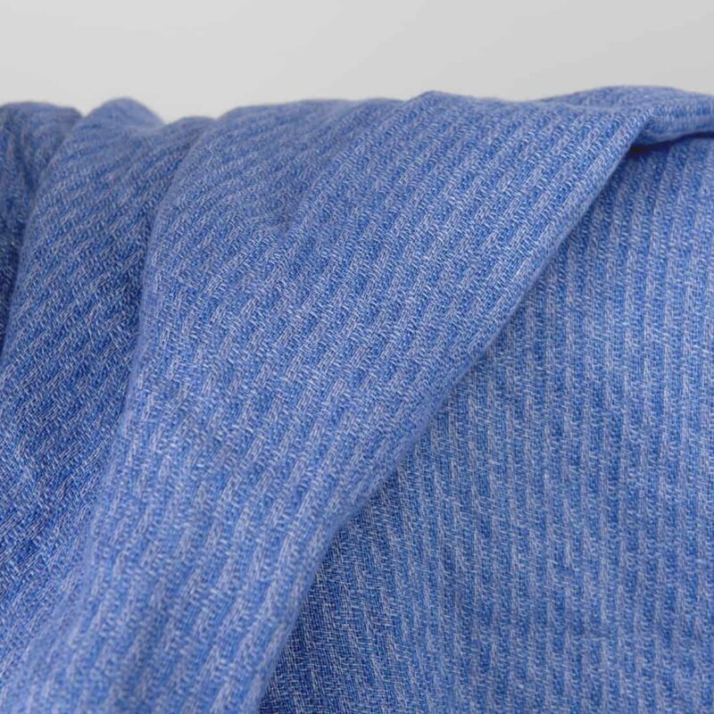 Blue striated washed linen fabric, dobby