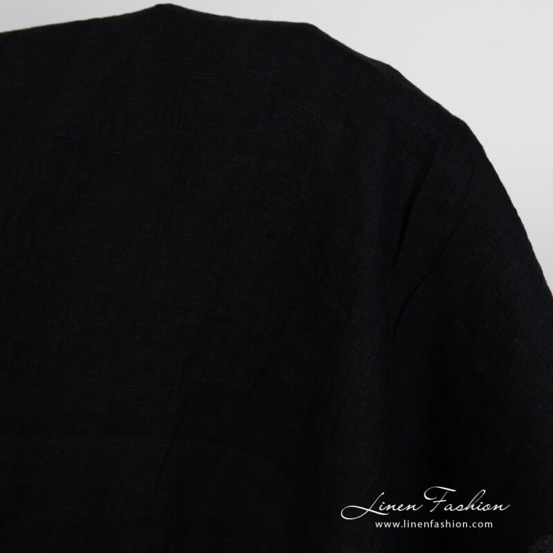 Washed linen fabric black colour close up detail