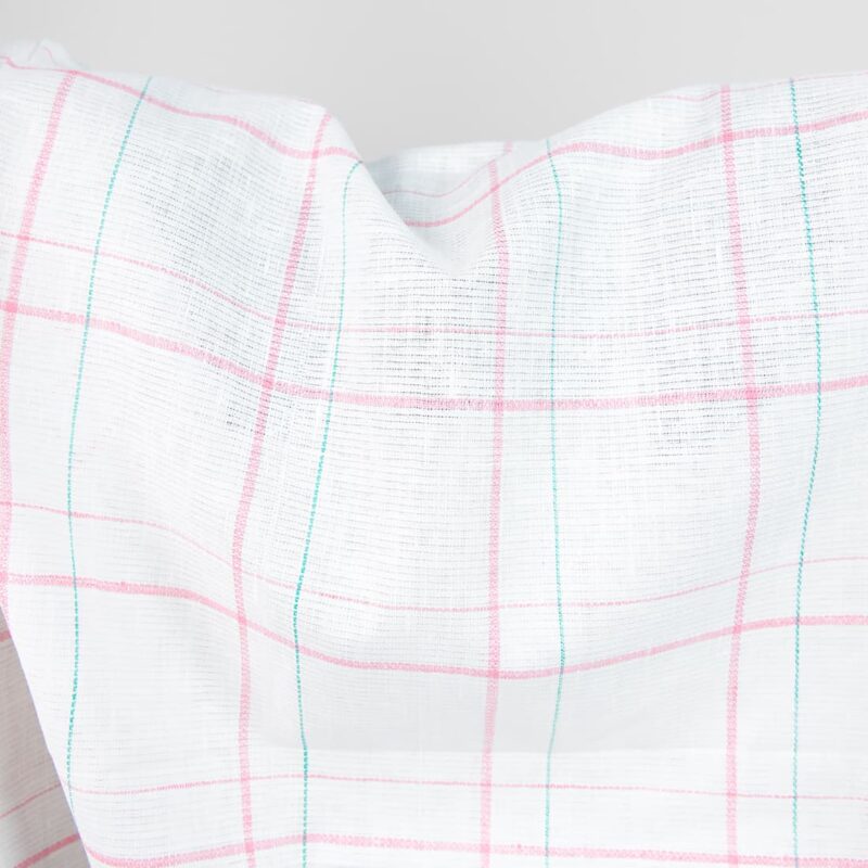 white linen fabric, pink check 150cm