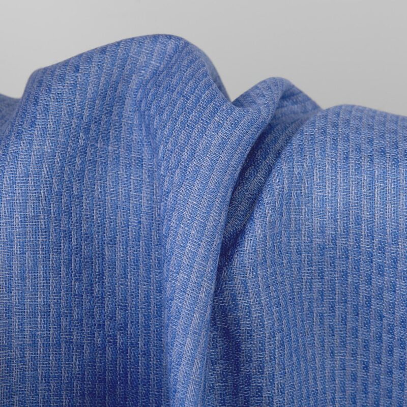 Blue patterned linen fabric, dobby