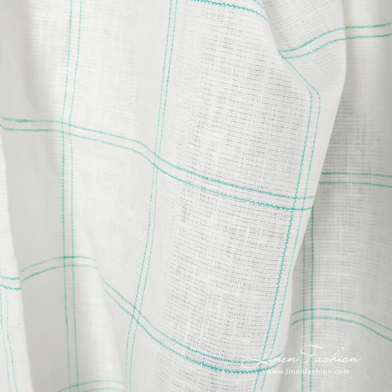 100% linen fabric in green checks.
