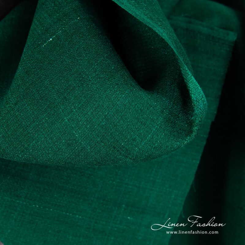 Linen green fabric with white stripes