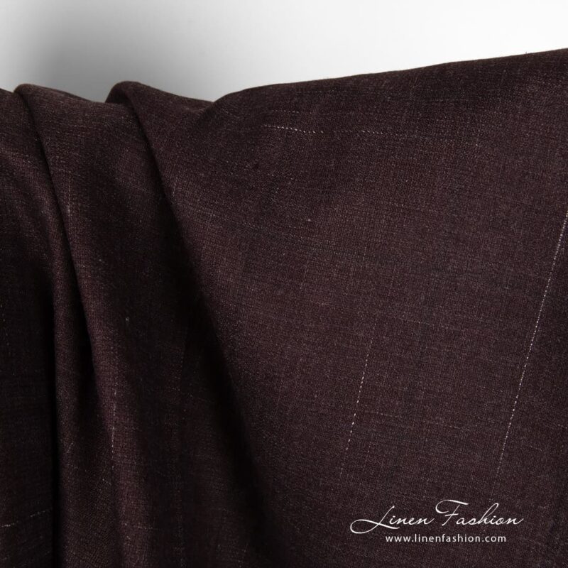 Cherry linen fabric with white stripes