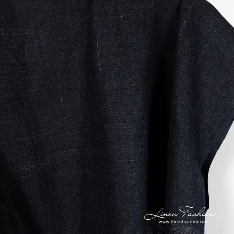 Dark blue linen fabric with stripes