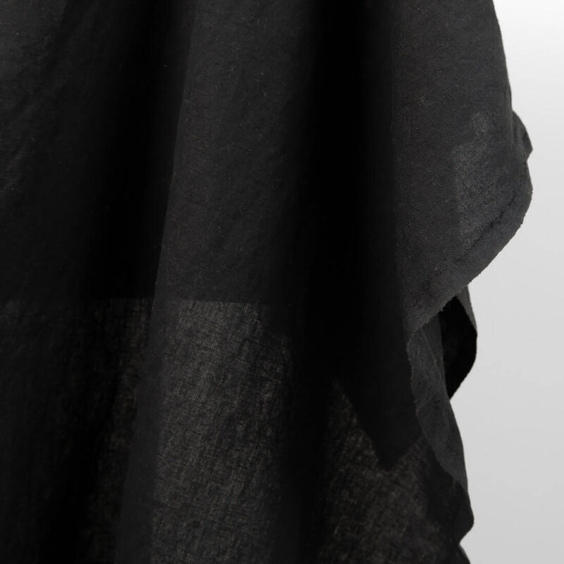 Washed linen cotton fabric black colour edge